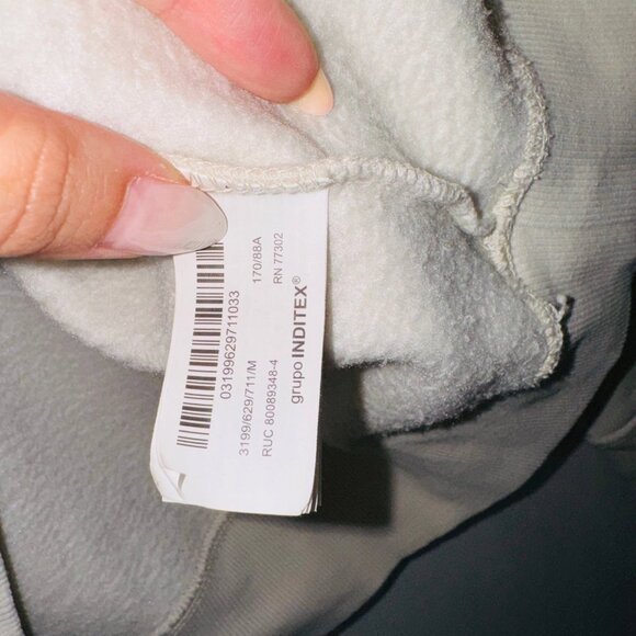 Zara Hoodie Womens Size Medium Cream Fleece Long Raglan Sleeve Pullover - Picture 5 of 7